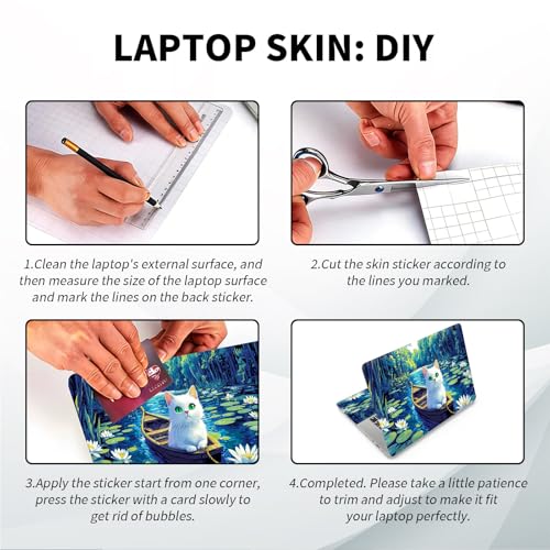 Universal Laptop Skin, DIY Cut-to-Fit Vinyl Cover Compatible with HP, Dell, Lenovo, Mac (13.3" to 15.6"), Anti-Scratch, No Residue & Bubble-Free Protective Decal Sticker, Anime Cat Water Lily - color: Anime Cat Water Lily