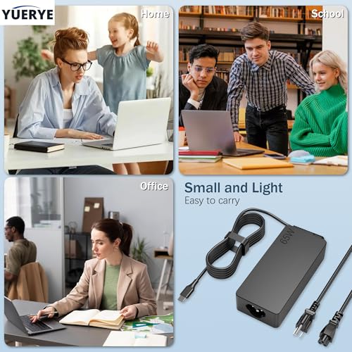 65W USB C Laptop Charger Compatible with Lenovo ThinkPad T14 T15 T16 E14 E15 T480S T580S E480 E580 X1 Carboon Yoga 7i 9i C930 C940 Chromebook C330 S330 Fast Power Adapter - size: 4.29*1.85*1.14in USB C