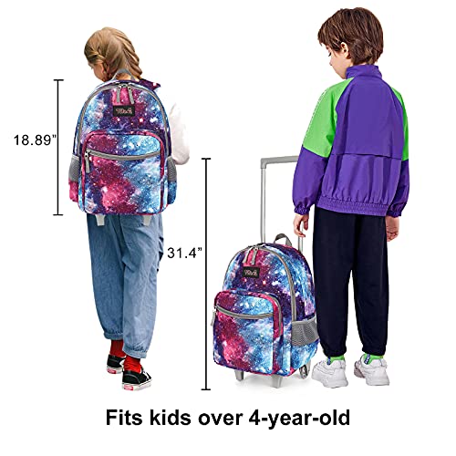 Tilami Rolling Backpack 18 inch Double Handle Wheeled Boys Girls Travel School Children Luggage Toddler Trip - color: Galaxy Black