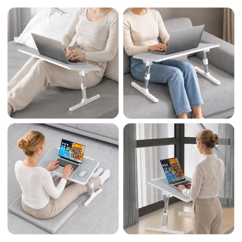 Adjustable Lap Desk, Foldable Laptop Desk for Bed, X-Large Lap Table | 23.6 x 15.7 Inches Bed Laptop Table, Laptop Stand for Couch & Sofa, Laptop Tray for Adults Writing Reading Eating, Gray - color: Gray