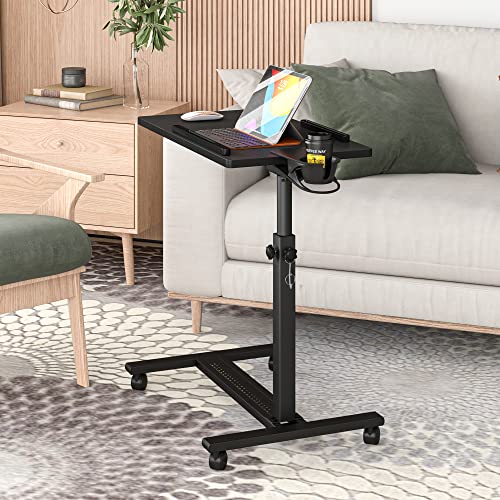 Panta Height Adjustable Rolling Laptop Stand, Overbed Table with 2 Tilting Desktops, Mobile Laptop Table for Couch with Cup Holder, Mobile Computer Workstation for Office, Home and Hospital | Dual tilting desktops, cup holder, mobile workstation, for couc