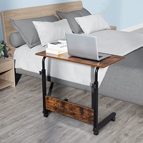 Karl home Mobile Side Table 31.5 inch Computer Desk with Wheels, Rustic Brown - color: Rustic Brown, size: 31.5"+No Power Sockets