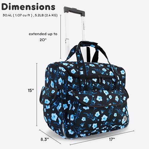 J World Donna Rolling Tote Bag on Wheels for Women. Roller Laptop Briefcase. Overnight Weekender Teachers Work, Night Bloom - color: Night Bloom