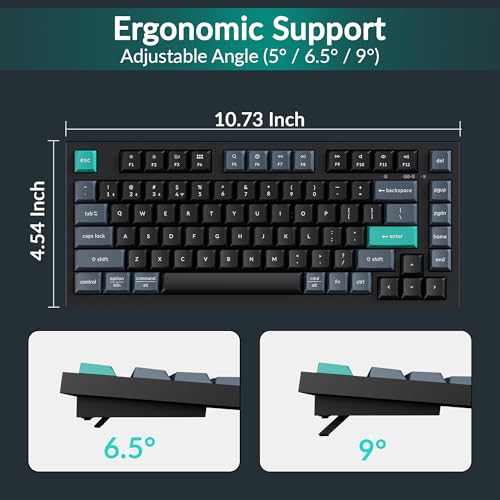 Keychron B31 Wireless Silent Keyboard, 75% Layout Quiet Typing Custom Programmable, 2.4 GHz/Bluetooth/Wired Ergonomic Support Compatible for Mac Windows Linux - Deep Black