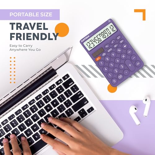 CATIGA 12 Digit Desktop Calculator Basic Desk Calculator with Large LCD Display, Big Buttons, 4 Function, Solar and Battery Dual Power, for Office, School, Home, SD-1292 Purple - color: 7) Purple