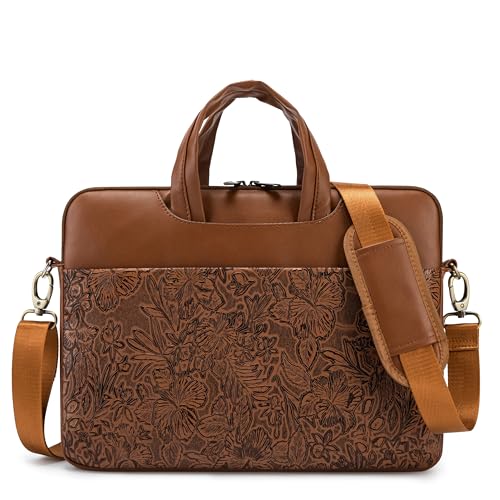 Kinmac Embossed PU Leather 360° Heavy Duty Protective Laptop Sleeve (Coffee Flower, 13 inch-14 inch) - color: Coffee Flower, size: 13 inch-14 inch
