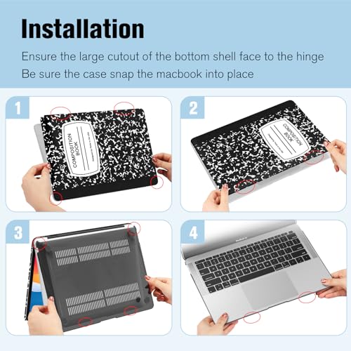 Fintie Case for MacBook Air 13 Inch A2337/A2179/A1932, Composition Book | Air 13.3'', 2018-2022, M1, Snap-On Shell Cover, Full Port Access, Easy On/Off, Lightweight - color: Composition Book
