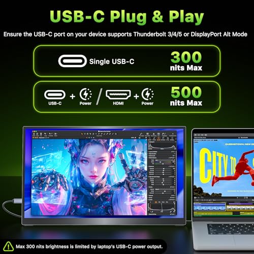 Upperizon Portable Monitor 18.5 inch 2K QHD 120% sRGB 120Hz IPS HDR HDMI USB-C Travel Monitor for Laptop MacBook PC Surface PS5 Xbox, Large External Display with Kickstand & Speakers, VESA Compatible - size: 18.5