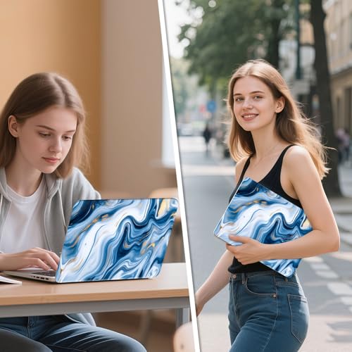 Universal Laptop Skin Sticker Decal, 12"-15.6" Aesthetic Vinyl Wrap, Blue White Marble Gold Foil Waterproof Notebook Cover Art Protector for MacBook HP Dell Lenovo, Fits 13" 14" 15" 15.6" - color: Blue White Marble Gold Foil