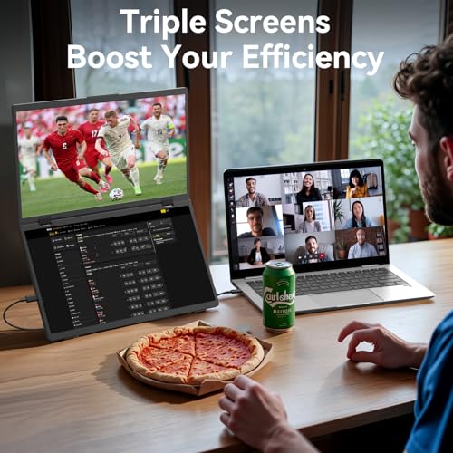 MAGICRAVEN Portable Dual Monitor for Laptop, Foldable Laptop Screen Extender, Plug & Play No Driver, 2K QHD IPS Triple Screen for Travel & Office, Compatible with Windows,Chrome,Switch,PS4/5-16" - size: 16.0"