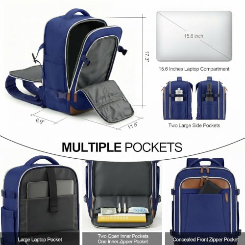 TILYMOL Travel Backpack for Women & Men - 15.6 inch Laptop Backpack Airplane Flight Approved, Large Carry On Anti-theft Bag for Travel Work Business Weekender - color: Blue