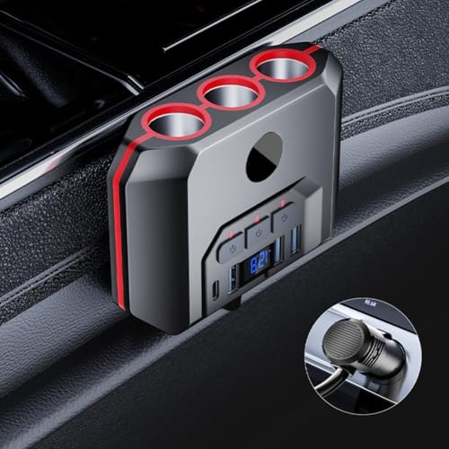 7 in 1 Car Adapter with 4 USB Ports and 3 Sockets, 120W Dual Voltage (12V/24V) Charging Splitter for Cars, Trucks, SUVs, Red