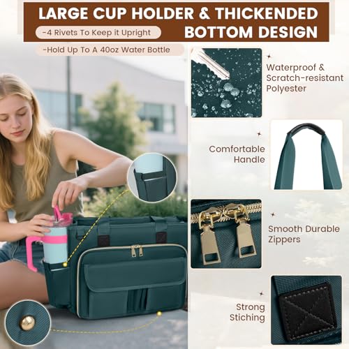 RAINSMORE Teacher Tote Bag 15.6 inch Laptop Bag for Women Work Bags Nurse Bag Lightweight Laptop Tote Computer Briefcase - color: Dark Green