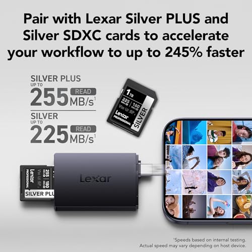Lexar Dual Slot SD/Micro SD Card Reader, Up to 255MB/s, USB-A/C, USB 3.2 | Dual USB-C & USB-A Connectors, Simultaneous Offload, Compatible w/ PC, Laptop, Tablet, Smartphone, Compact, LRW360U-BNBNG - style: MicroSD / SD Dual-Slot USB 3.2