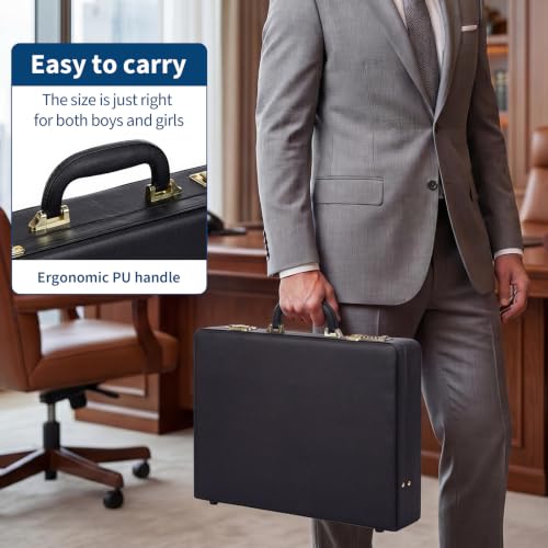 Garvee Briefcases for Men, Professional Leather Briefcase | Dual Combination Lock, Hard Side, Expandable Attache Case, 15.6" Laptop, Work Office Travel - color: Black