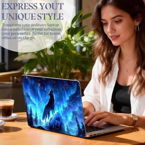 Universal Laptop Skin Sticker Decal,15.6 Inch Laptop Vinyl Cover for 13" 14" 15.6" Laptop,Scratch-Resistant Waterproof Protector Wrap,Reusable with Wrist Pads,Wolf Howl - color: Wolf Howl
