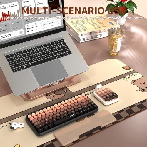 Ajazz AF18 Wireless Numeric Keypad, 2.4G USB Wireless Connection, Ergonomic 18-Key Compact Silicone Bear Design, Gradient Keycaps, Detachable & Portable Number Pad for PC, Laptop Milk Tea - color: Milk Tea