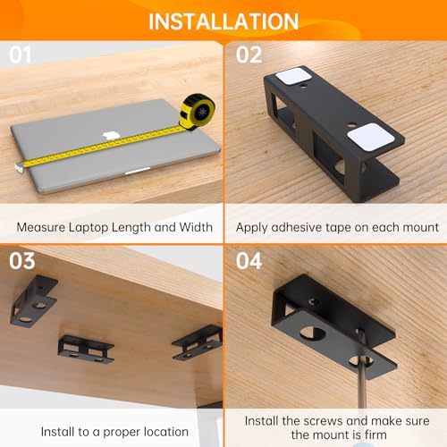 2 Pack Under Desk Laptop Mount with Anti-Scratch Felt Board, Holder Tray, Durable Shelf for Keyboard Storage - size: 6pcs-2 Pack