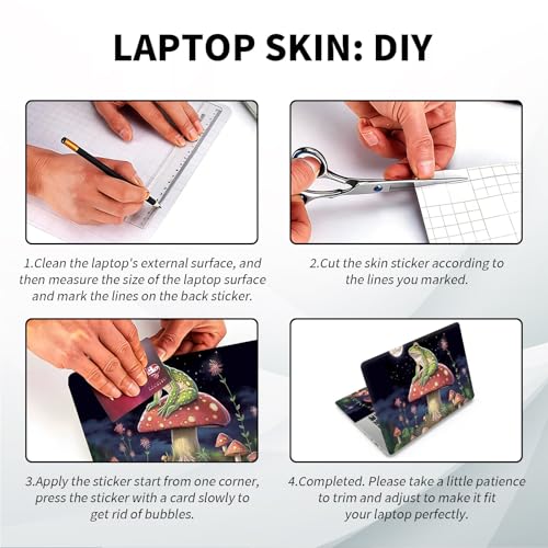 Universal Laptop Skin, DIY Cut-to-Fit Vinyl Cover Compatible with HP, Dell, Lenovo, Mac (13.3" to 15.6"), Anti-Scratch, No Residue & Bubble-Free Protective Decal Sticker, Frog Mushroom Moon - color: Frog Mushroom Moon