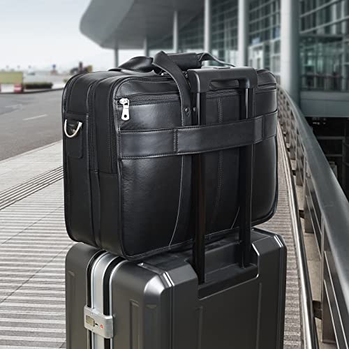 Polare 18.5” Full Grain Leather Laptop Briefcase Messenger Bag Tote For Men Large Fits 17.3” Laptop - color: Black(x-large)