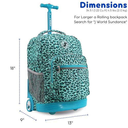 J World Sunrise Kids Rolling Backpack with Wheels for Girls Boys, Roller Bookbag for School, 18 x 13 x 9 Inches, Mint Leopard - color: Mint Leopard