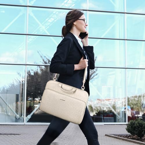BAGSMART Laptop Sleeve 15-15.6 inch Case Protective Water-Resistant | Lightweight Laptop Bag for Women with Pocket and Handle, Compatible with MacBook, HP, Dell, Acer and Asus notebooks - color: Beige-Shoulder Strap, size: 15.6 Inch