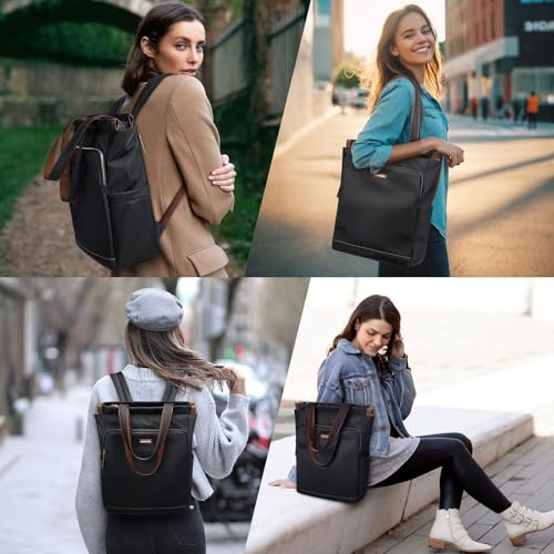 GOLF SUPAGS Convertible Laptop Backpack for Women Casual Daypack Notebook Tote Bag for Work College Travel Leisure (Black) - color: Black