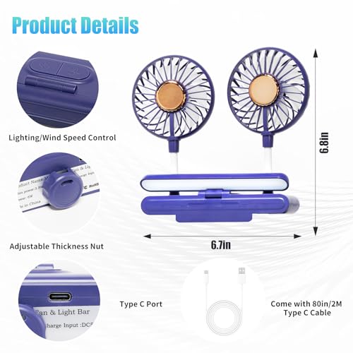 Desktop Fan with LED Lights, Monitor Clip on Fan with 2 Rotatable Heads, 3 Speeds Office Desk Fans Small Quiet Sturdy Adjustable Clamp, Strong Wind Personal Cooling Fans for Laptop, Desktop. - color: Blue Fan with Lights