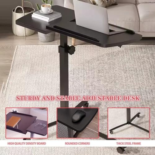 Height Adjustable Standing Desk, Home Office Sit Stand Desk, Mobile Sofa Side Table, Portable Tiltable Podium with Rollers, Double Panel Design(Black) - color: Black