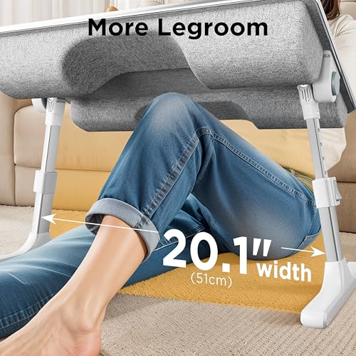FoldWise 2-in-1 Bed & Lap Desk with Soft Cushion, Adjustable Height & Angle | Wrist Rest, Leather, iPad Holder & Stopper - Foldable Laptop Stand for Bed & Couch, Portable Bed Table Tray for Adults & Kids - color: Gray