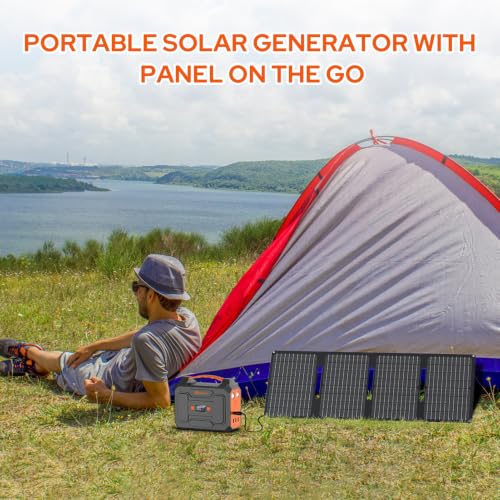 Portable Power Station with 40W Solar Panel, 100W Solar Powered Generator | Portable AC Outlet Camping Solar Power Bank 146Wh DC Battery Pack for Smart Device RV Outdoor Power Outage with Solar Charger - color: Black Gray