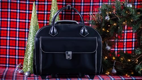 McKlein Granville, Top Grain Cowhide Leather, 15" Leather Horizontal Wheeled Ladies' Laptop/Computer & Tablet Business Briefcase/Rolling Overnight Travel Bag, Removable trolley case