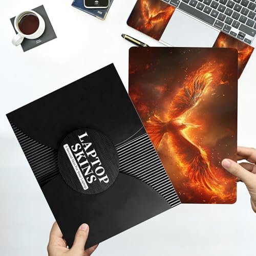 Universal Laptop Skin Sticker with 2 Wrist Pad Decals, 3-Piece Removable Vinyl Laptop Cover, Fire Phoenix Waterproof Anti-Scratch, Easy-Trim Fit for 13.3" 14" 15.6" Laptops - color: Fire Phoenix
