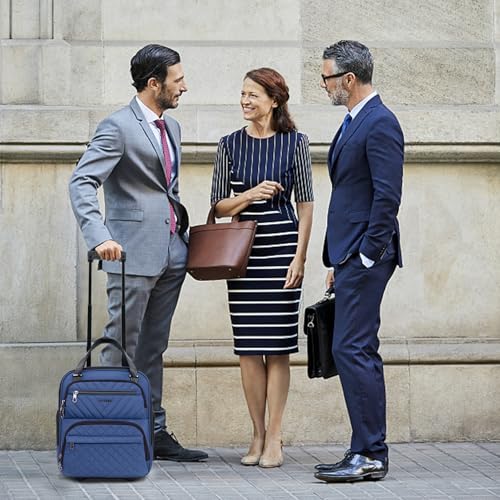 KROSER Carry On Underseat Multi-functional, 16-inch Underseater Lightweight Overnight Suitcase for Women, Haze Blue - color: Blue