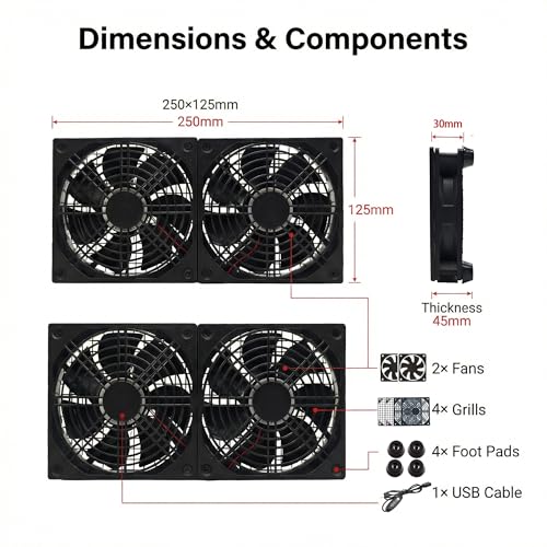 SV12025S05 Dual 120mm USB 5V 3-Speed Equipment Cooling Fan | For routers, receivers, DVRs and game consoles. Dual-fan set with adjustable speed for equipment cooling.