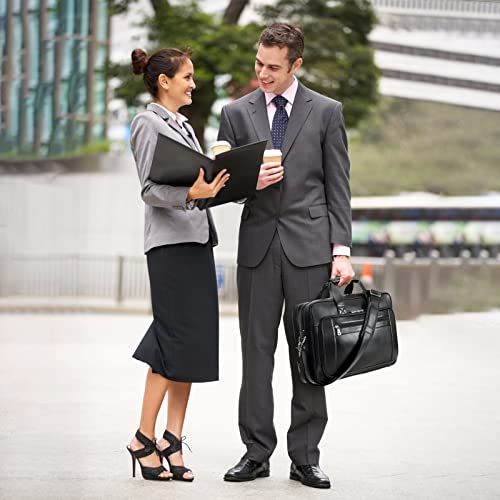Men's Solid Thick Full Grain Leather 17.3" Laptop Briefcase Classic Messenger Bag Fit Business Travel | Solid - color: Black