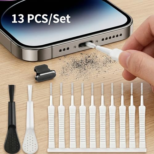 Phone Cleaning Kit, 13 Pcs Smartphone Charger Cleaner Set Anti-Static USB C Port Cleaner, Laptop Keyboard Cleaning Tool for Mobile Phone Charging Port Speaker Lint and Grime Removal