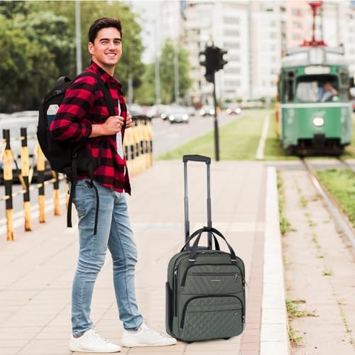 KROSER Carry On Underseat Multi-functional, 16-inch Underseater Lightweight Overnight Suitcase for Women, Army Green - color: Army Green
