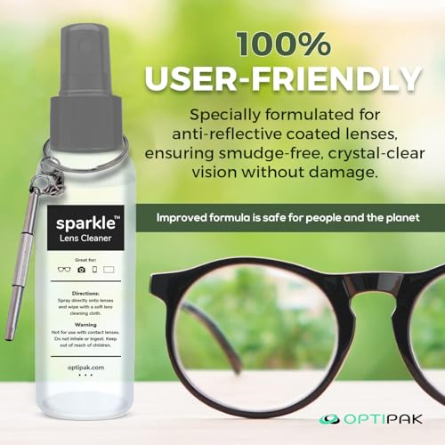 Sparkle Anti-Reflective Safe Lens Cleaner & Repair Kit – (2) 1oz Glasses Cleaner Spray, (2) Microfiber Cloth & Keychain Screwdriver for Eyeglasses, Sunglasses, Lenses & Screens (5 Piece Set) - size: 1 Fl Oz (Pack of 2), style: Silver – 2x1oz Lens Spray +