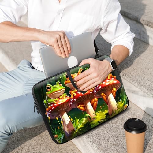 14 15 15.4 15.6 inch Laptop Handle Bag Computer Bag, Pouch Holder Notebook Sleeve Cover Soft Case Compatible for Dell,Lenovo,Toshiba HP, Asus Notebook-Cute Frog on The Mushroom - color: Cute Frog on the Mushroom