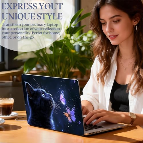 Universal Laptop Skin Sticker Decal,15.6 Inch Laptop Vinyl Cover for 13" 14" 15.6" Laptop,Scratch-Resistant Waterproof Protector Wrap,Reusable with Wrist Pads,Black Cat Butterfly - color: Black Cat Butterfly