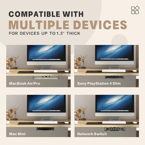 Under Desk Laptop Mount, 3Pcs Metal Laptop Holder for Desk | with Anti-Scratch Silicone Pad, Supports 1.2" Thick Devices (Black)