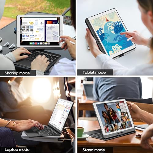 Keyboard Case for iPad 10.2-inch (9th 8th 7th), Air 3rd Generation Black | Pekarejue 360 Swivel Rotatable Cover, Pencil Holder, Trackpad, Backlit Keys, , Fits iPad 10.2"(9th/8th/7th) & Air 3rd Gen - color: Black, size: iPad 10.2"(9th-7th)& Air 3rd 10.5“