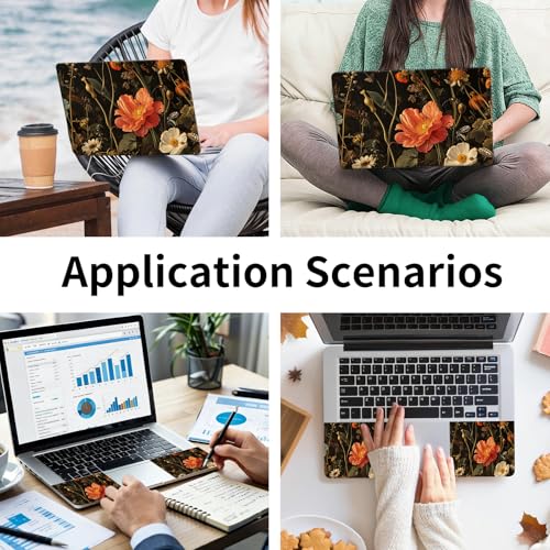 Laptop Skin Sticker 3-Piece Set,Garden with Flowers and Insects | Trim-to-fit 3-piece vinyl set with one 15 x 10.6 in lid skin and two palm-rest decals for many 12-15.6 in laptops - color: Garden With Flowers And Insects