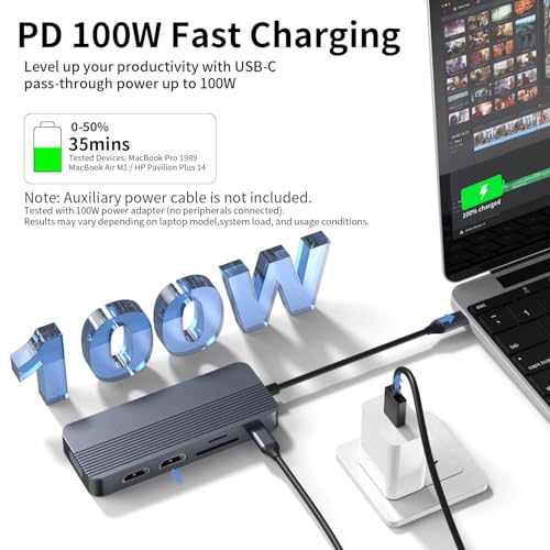Docking Station Dual Monitor, 10-in-1 USB C Hub with Dual 4K HDMI, VGA, 100W PD, 1 x USB 3.0, 2 x USB 2.0, SD/TF Card Reader, 3.5mm Audio, Ideal for HP/Dell/Lenovo/Mac Laptops - style: 10 in 1 4K@30Hz