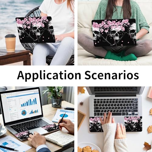 15.6 Inch Laptop Skin Sticker, Reusable Vinyl Cover Protector with 2 Wrist Pad Skins, Removable Waterproof Scratch-Resistant for 12-15.6 Inch Laptop Notebook,Cherry Blossom Flowers Skulls - color: Cherry Blossom Flowers Skulls
