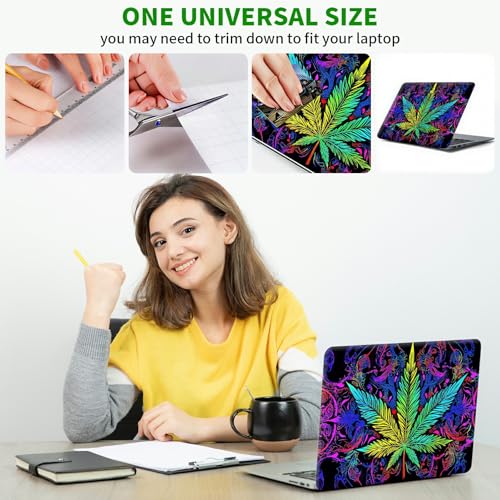 Laptop Skin Sticker Decal, Universal Protective Cover Fit 12 13 14 15.6 Inch Notebook, Reusable Water-Resistant Vinyl Decal w/ 2 Wrist Pads for Business Travel Office, Green Leaves - color: Green Leaves