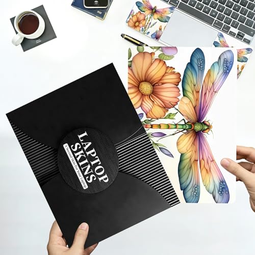 Universal Laptop Skin Sticker with 2 Wrist Pad Decals, 3-Piece Removable Vinyl Laptop Cover, Color Dragonfly Waterproof Anti-Scratch, Easy-Trim Fit for 13.3" 14" 15.6" Laptops - color: Color Dragonfly