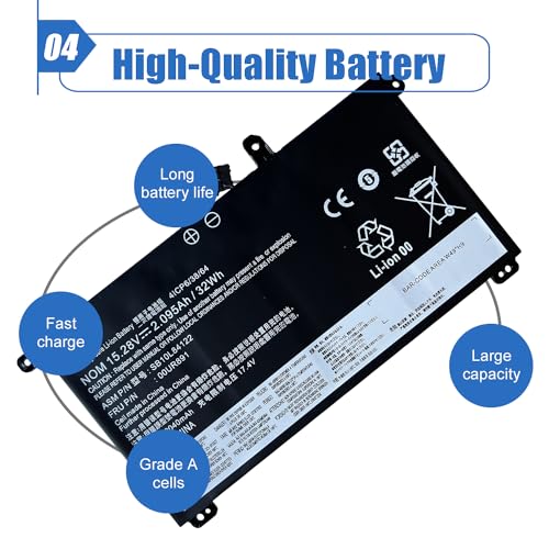 00UR891 01AV493 Laptop Battery Replace for Lenovo ThinkPad T570 T580 P51S P52S Series Notebook 00UR890 00UR892 SB10L84121 SB10L84122 SB10L84123 15.28v 32Wh