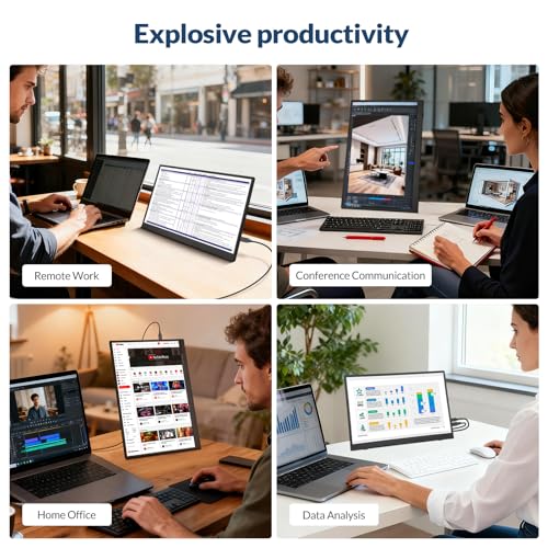 Rii Portable Monitor, 16 inch FHD 1200P, 16:10 Horizontal/Vertical Monitor, Laptop Screen Extender Built-in Speakers, Portable Monitor for Laptop MacBook Surface PC PS4/5, VESA Mountable, Plug & Play